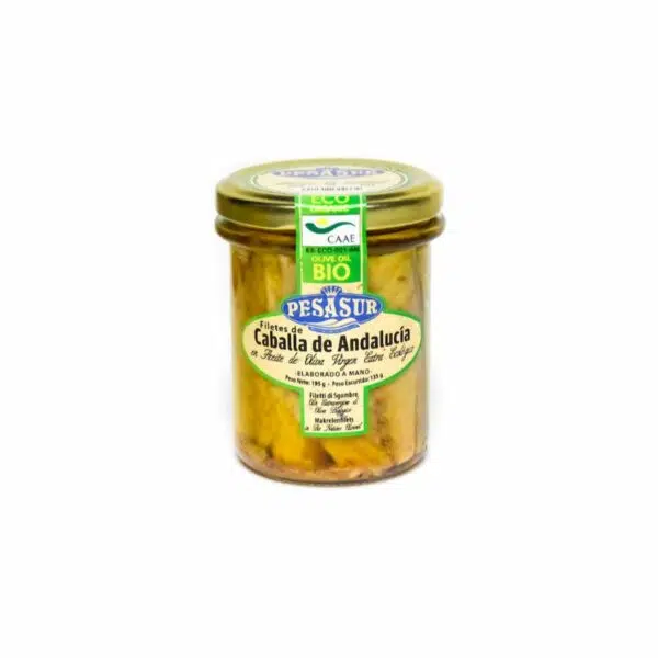 Caballa filete aceite oliva v.e. eco 195 g - Pesasur
